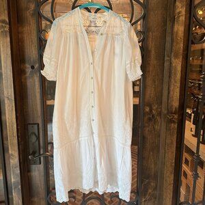 WVN white organic cotton eyelet button down dress XS